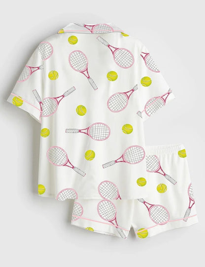 Women’s Tennis Lover Short Sleeve Satin Pajama Set