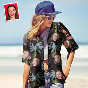 Custom Face Hawaiian Shirt for Women Personalized Women's Photo Hawaiian Shirt Gift for Her - Flamingo Nights