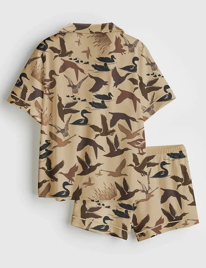 Women's Duck Camouflage Short Sleeve Satin Pajama Set