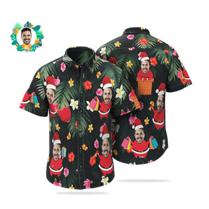 Custom Face Hawaiian Shirts Personalized Photo Santa Claus Christmas Shirt For Men