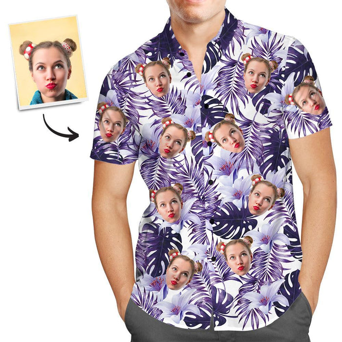 Custom Hawaiian Shirts Purple Flowers Personalized Aloha Beach Shirt For Men