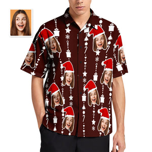 Custom Face Hawaiian Shirts for Men Personalised Photo Fun Christmas Shirts Gift for Men Casual Button-Down Shirt