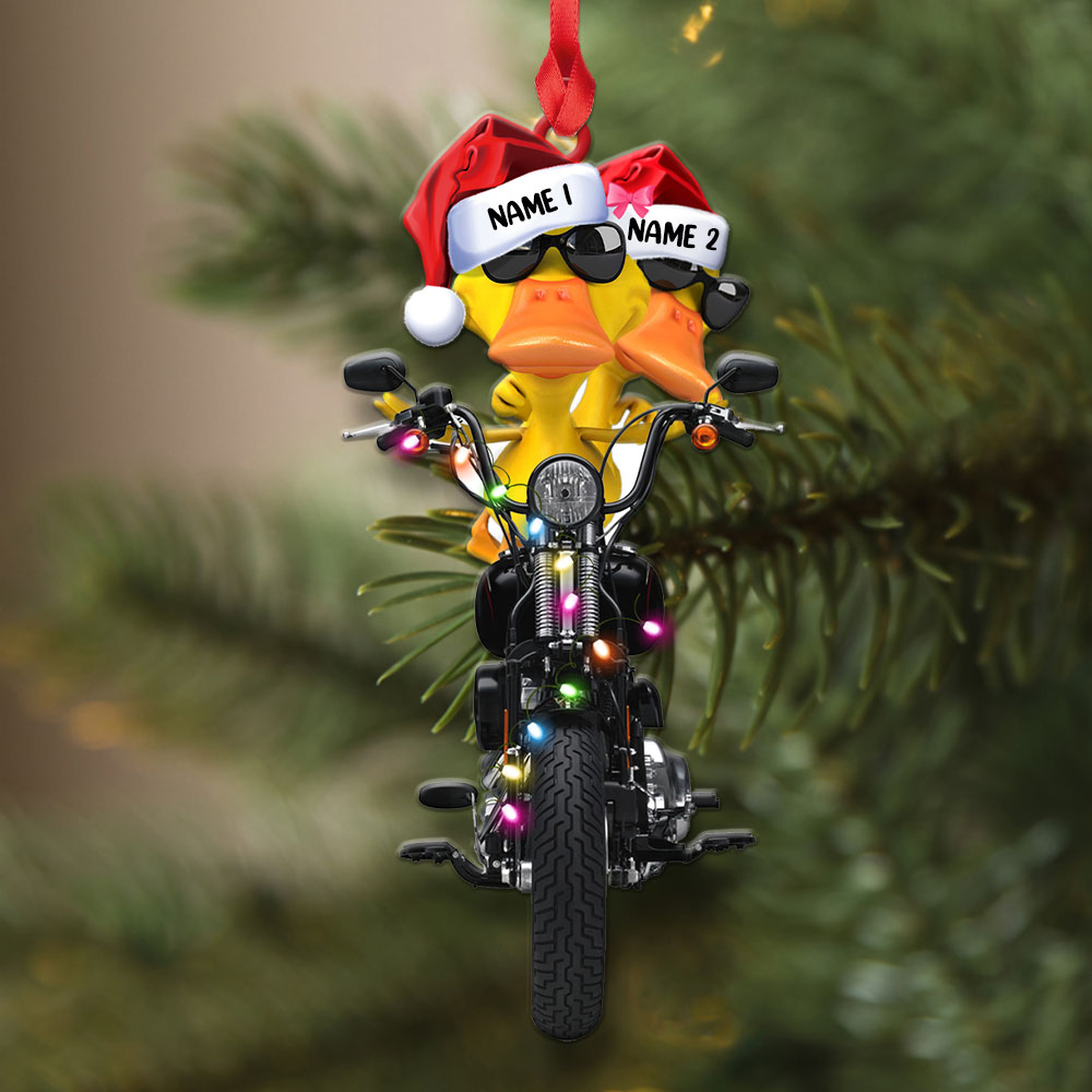 Personalized Gifts For Couple Christmas Ornament Biker Duck Couple