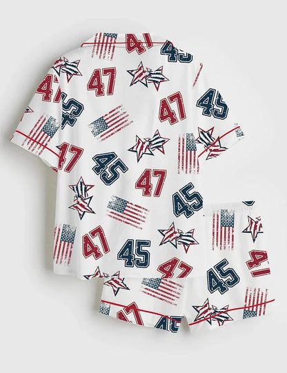 Women's America 45 47 Short Sleeve Satin Pajama Set