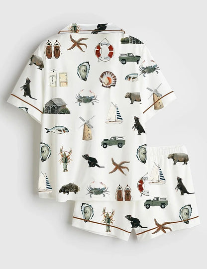 Women’s The Island Collection Western Painting Short Sleeve Satin Pajama Set