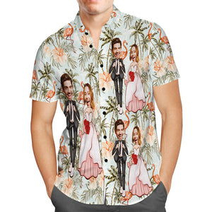 Wedding gifts, Custom Hawaiian Shirt Personalized Flamingo and Coconut Trees Wedding Hawaiian Shirt