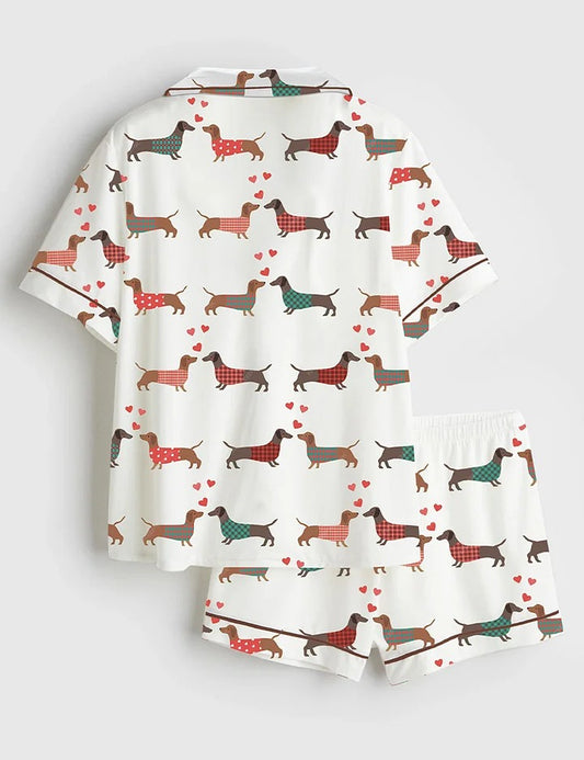 Women's Stylish Dachshund Dog Short Sleeve Satin Pajama Set