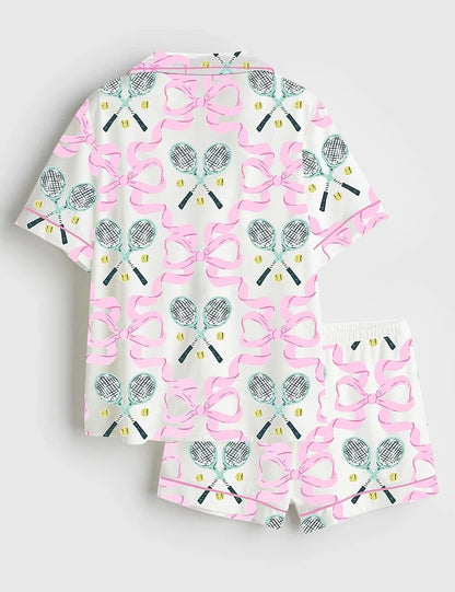 Women’s Coquette Bow Tennis Love Short Sleeve Satin Pajama Set