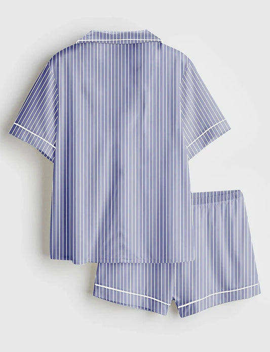 Women's Classic Stripe Short Sleeve Satin Pajama Set