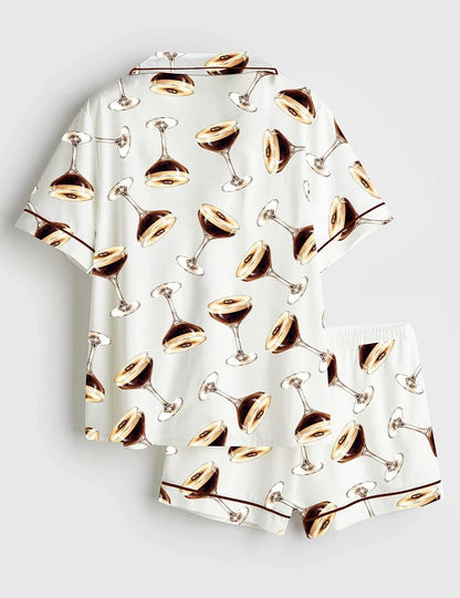 Women’s Tini Time Espresso Martini Short Sleeve Satin Pajama Set