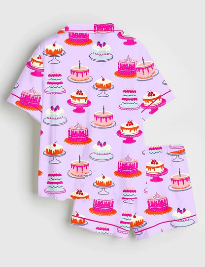 Women’s Birthday Cakes Preppy Birthday Short Sleeve Satin Pajama Set