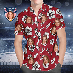 Custom Printed Hawaiian Shirt for Fans Personalized Face and Text Hawaiian Shirt Gift for fans - White Flowers Design