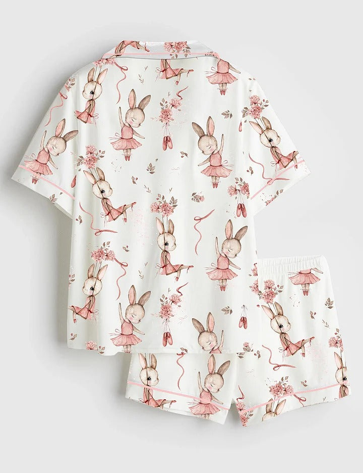Women’s Ballerina Bunny Short Sleeve Satin Pajama Set