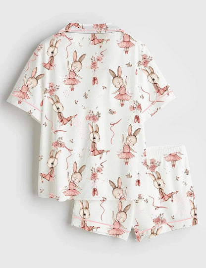 Women’s Ballerina Bunny Short Sleeve Satin Pajama Set
