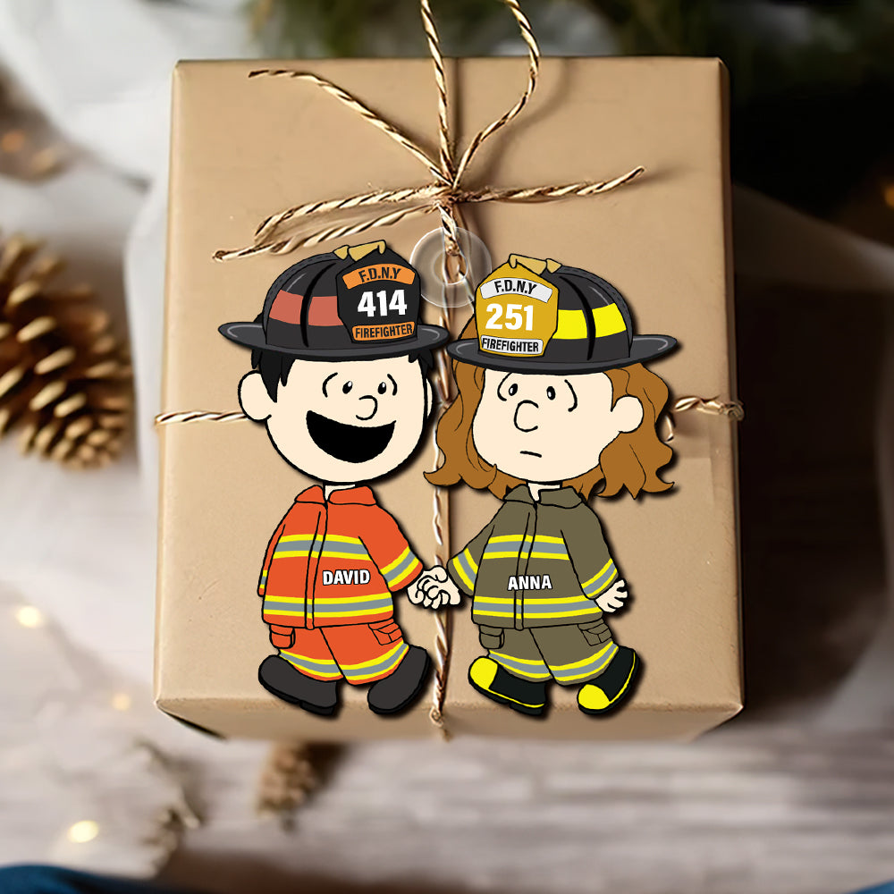 Personalized Gift For Firefighter Couple Christmas Ornament, Happily Holding Hand