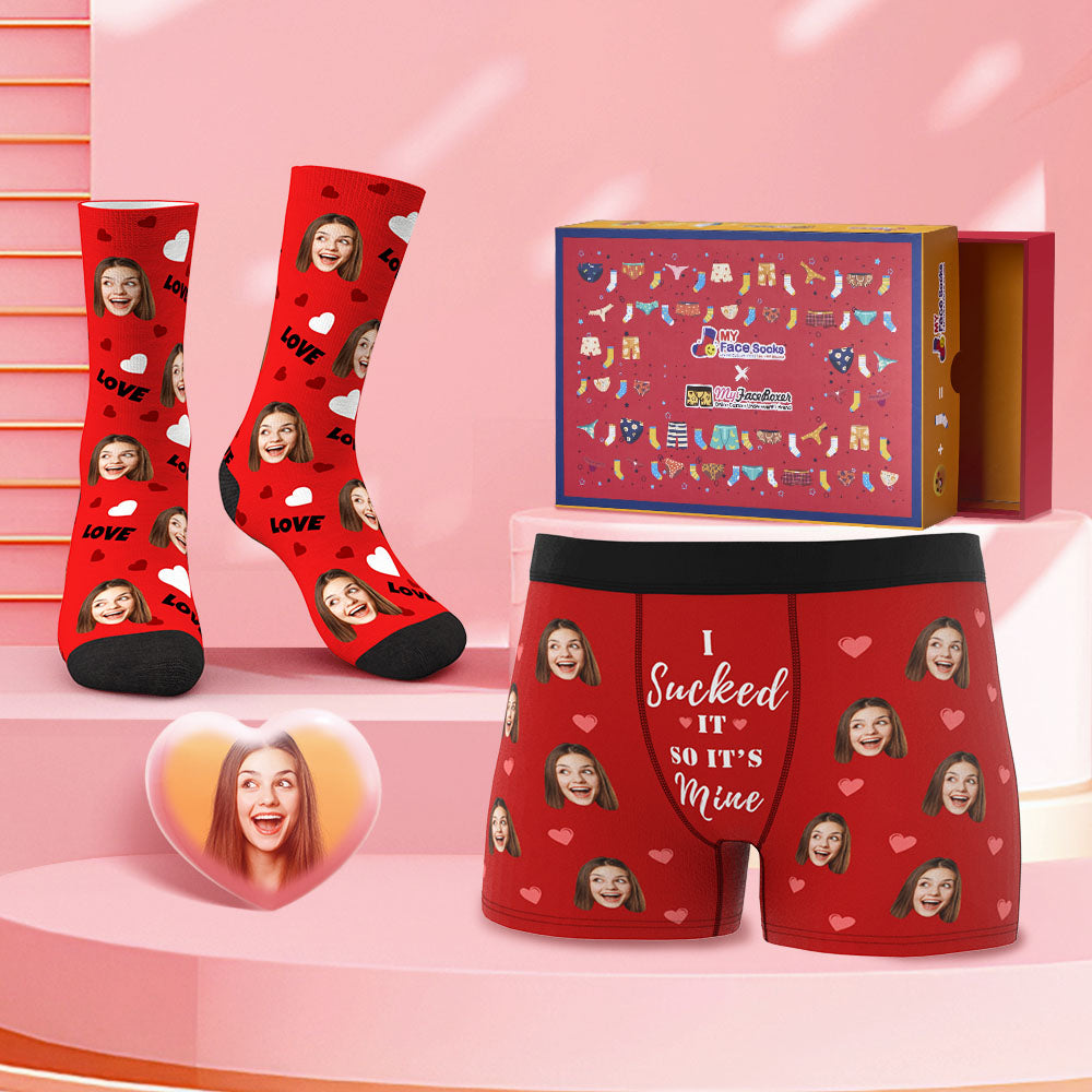 Shorts Boxer Aghaidh an Chustaim Agus Soc Set Is Socraigh Comhbhrandáil Bronntanais do Lá Fhéile Vailintín é