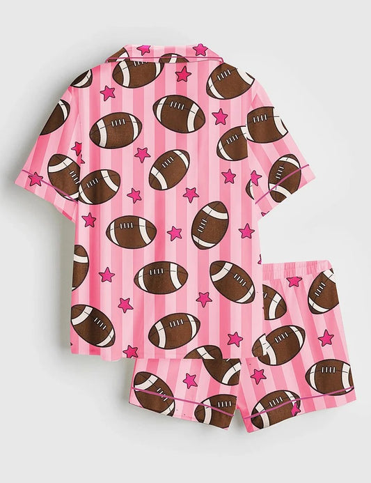 Women's American Football Short Sleeve Satin Pajama Set
