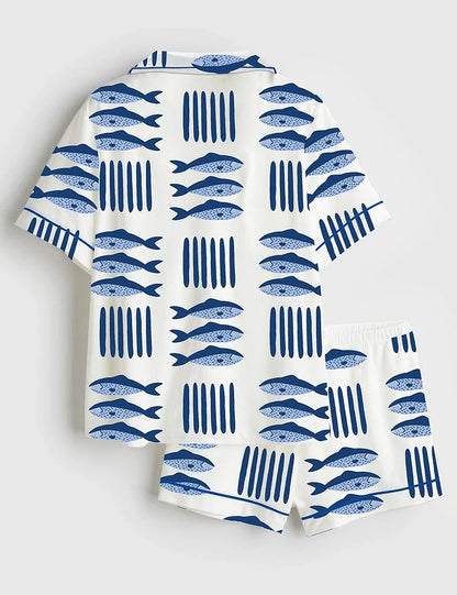 Women's Fish Art Long Sleeve Satin Pajama Set