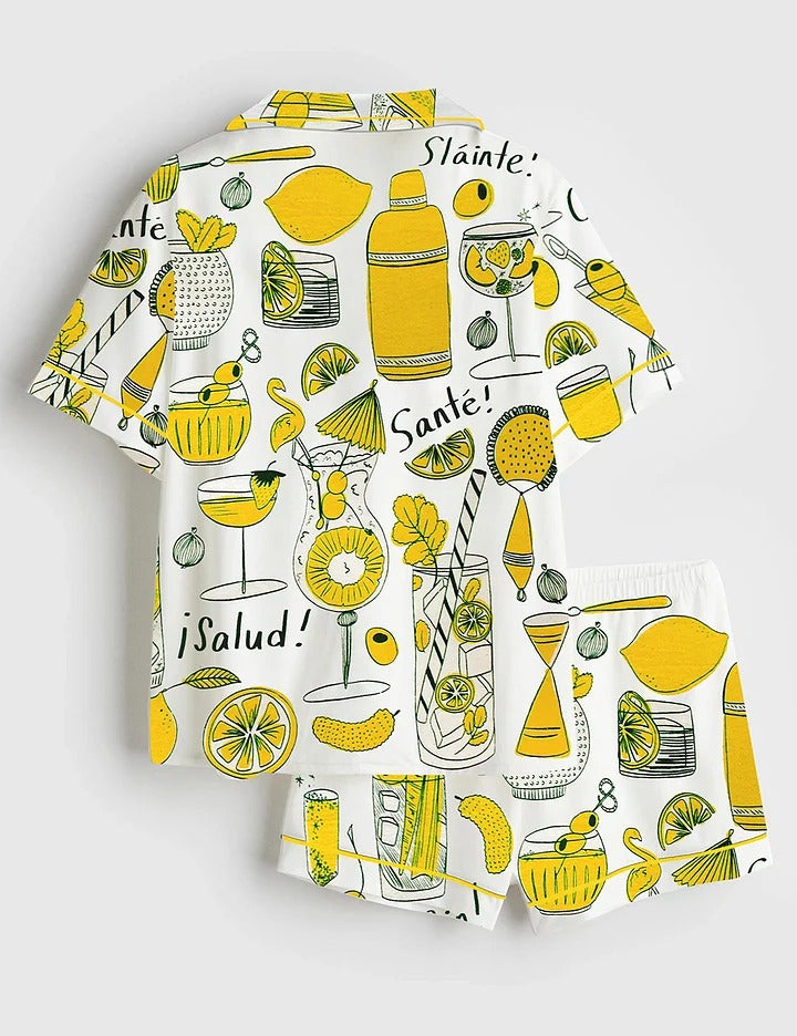 Women's Cocktail Party Cheers Salud Short Sleeve Satin Pajama Set