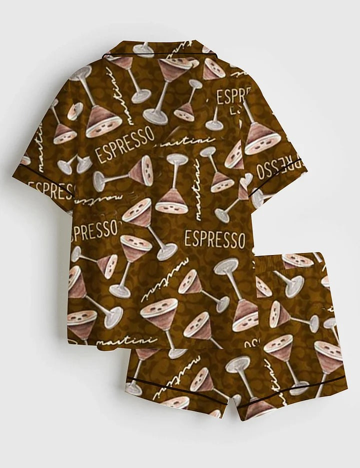 Women's Espresso Martini Party Short Sleeve Satin Pajama Set
