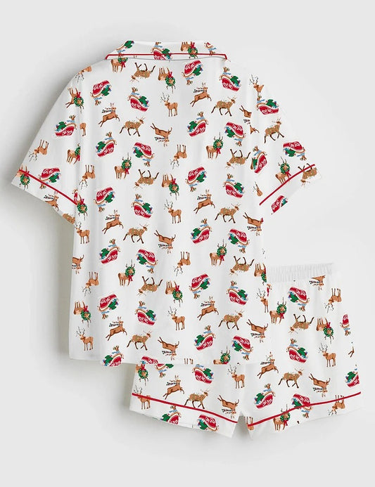 Women's Christmas Elk Short Sleeve Satin Pajama Set
