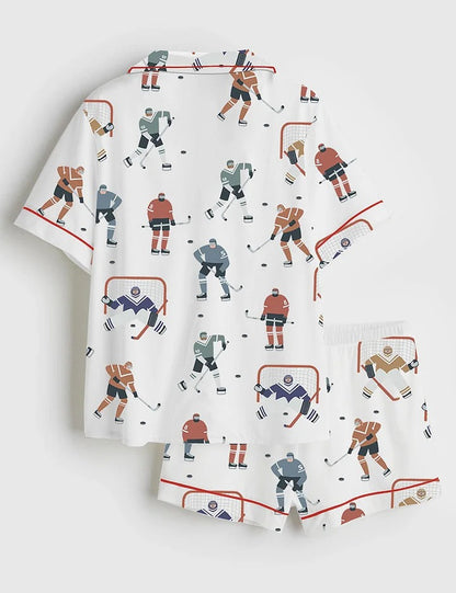 Women's Hockey Player Short Sleeve Satin Pajama Set