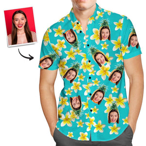 Custom Hawaiian Shirts Pineapple and Flower Personalized Aloha Beach Shirt For Men