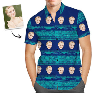 Custom Hawaiian Shirts Funny Muti-face Blue Personalized Aloha Beach Shirt For Men