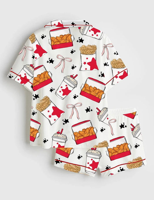 Women's Coquette Chicken Nuggets Short Sleeve Satin Pajama Set