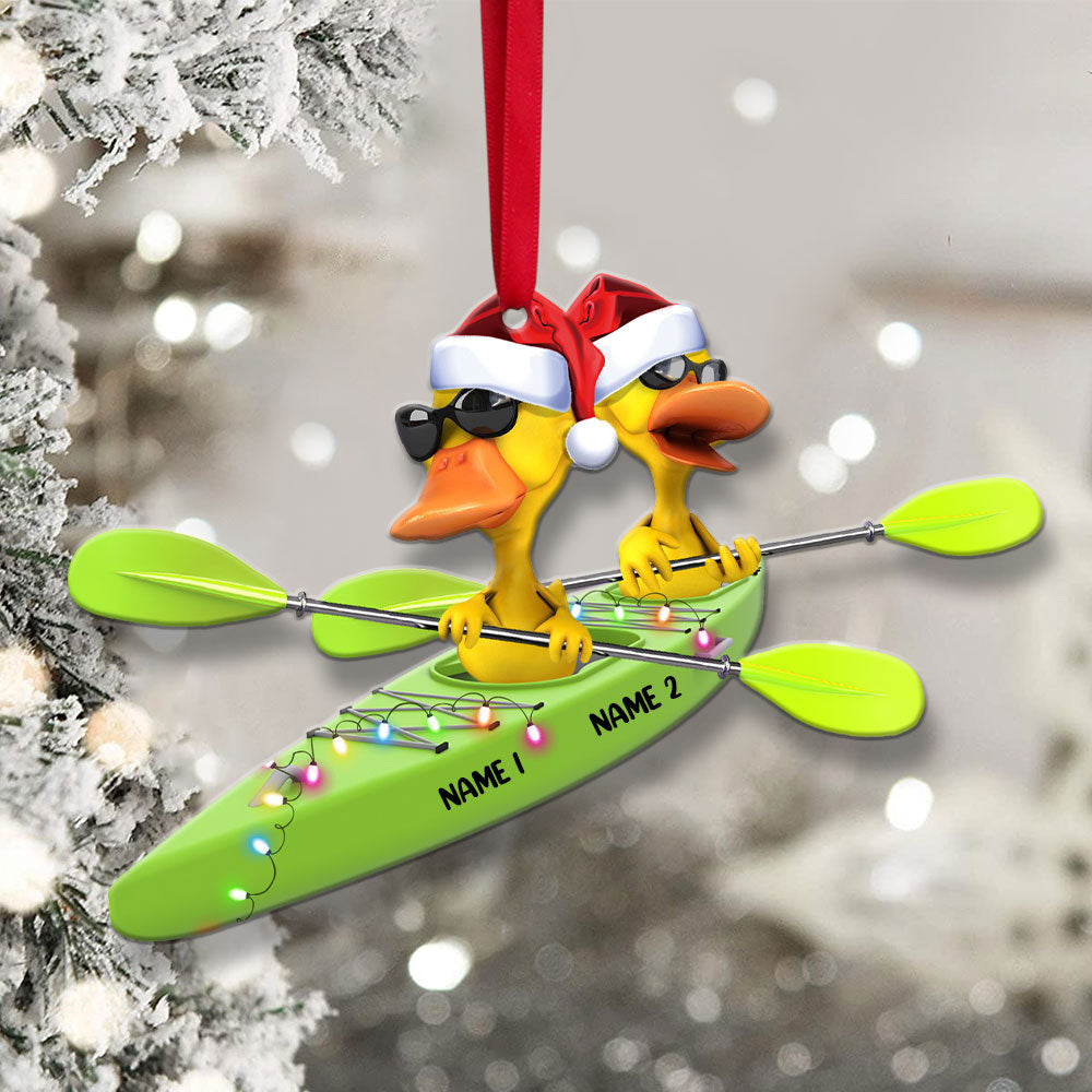 Kayaking Yellow Ducks -  Personalized Christmas Ornament - Gifts for Kayaking Lovers