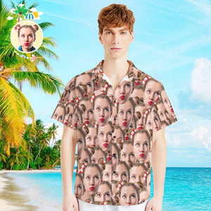 Custom Photo Hawaiian Shirt Couple Outfit Parent-child Wears Personalised Face Hawaiian Shirt Gift Face Mash