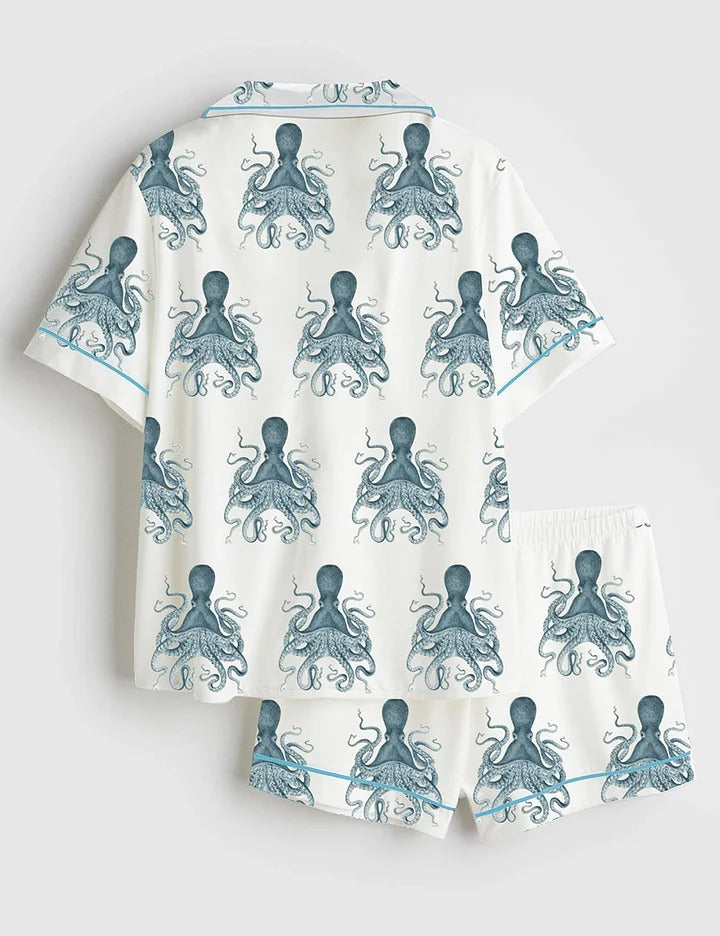 Women’s Octopus Oasis in Sea Short Sleeve Satin Pajama Set