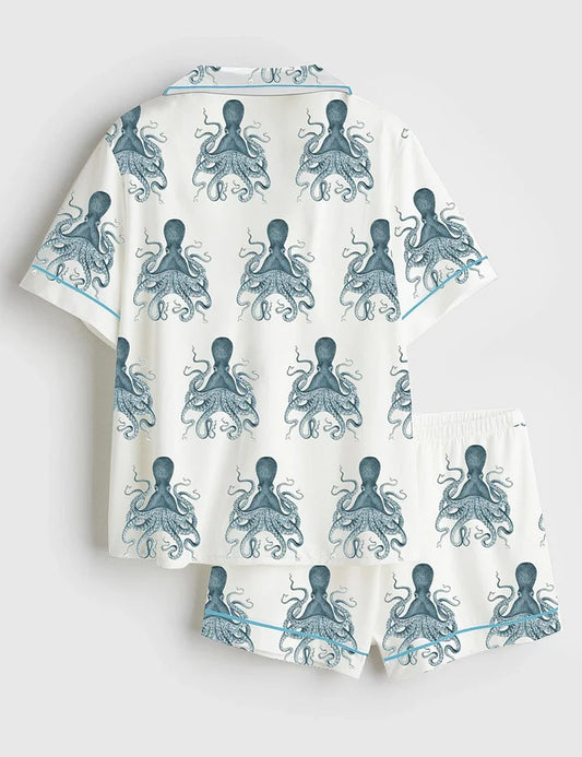 Women’s Octopus Oasis in Sea Short Sleeve Satin Pajama Set