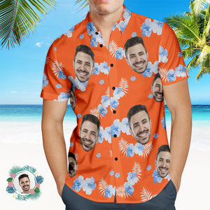 Custom Photo Hawaiian Shirt Beach Vacation Couple Wears Popular All Over Print Hawaiian Beach Shirt Holiday Gift