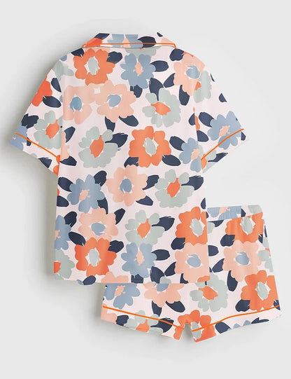 Women's Field Of Flowers Pastel Floral Short Sleeve Satin Pajama Set