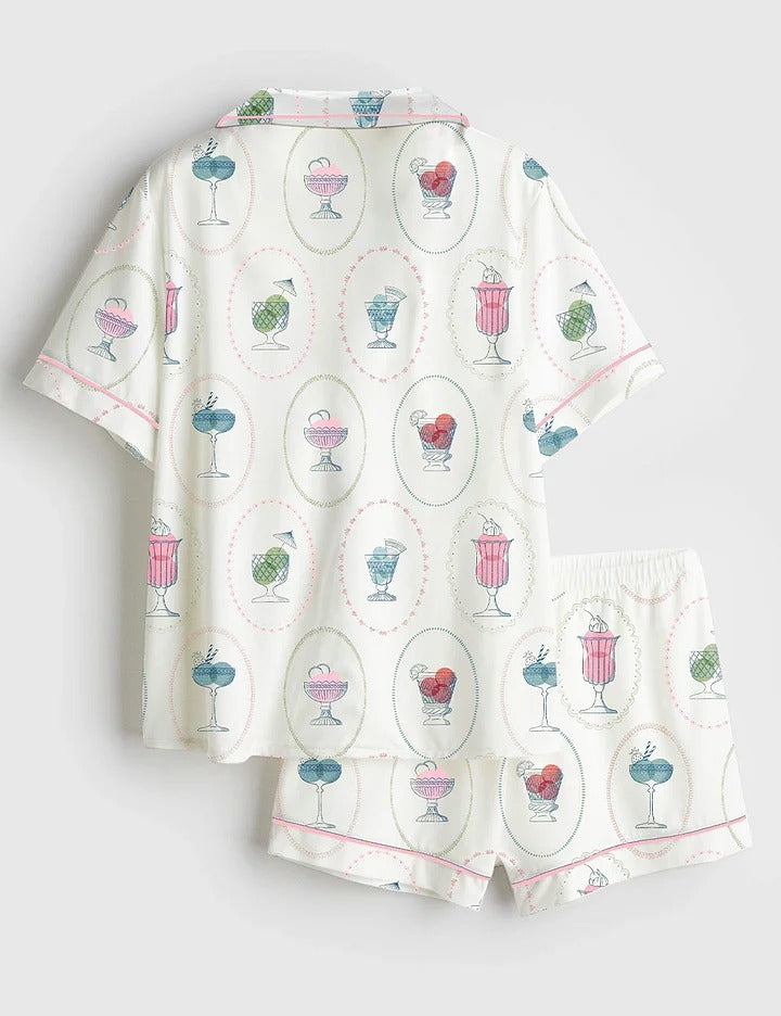 Women's Ice Cream Short  Sleeve Satin Pajama Set