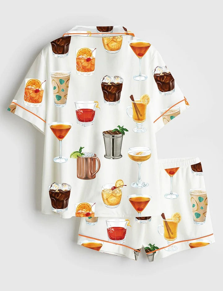 Women's Aperol Spritz Margarita Cocktail Short Sleeve Satin Pajama Set