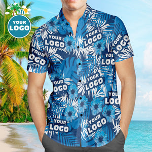 Custom Logo Hawaiian Shirts Flowers and Leaves Design Personalized Aloha Beach Shirt For Men