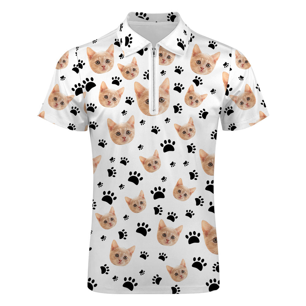 Custom Face Polo Shirt with Zipper Men's Polo Shirt for Him