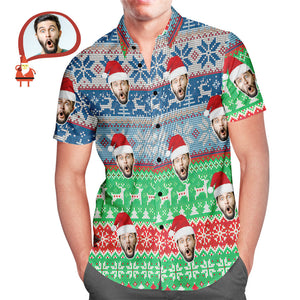 Custom Face Classic Christmas Pattern Hawaiian Shirt Gift for Him