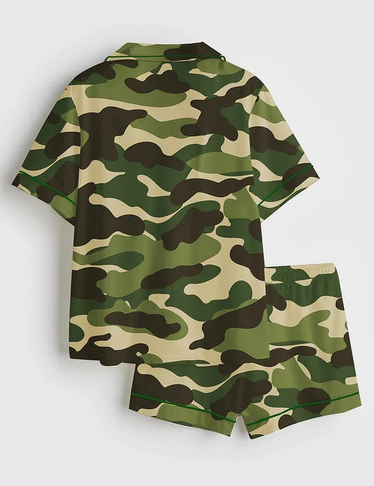 Women's Camouflage Short Sleeve Satin Pajama Set
