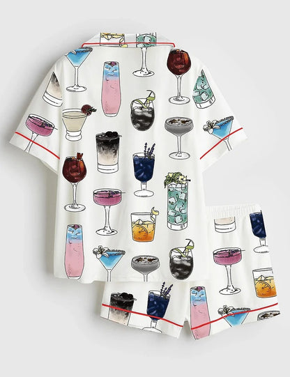 Women's The Eras Cocktails Short Sleeve Satin Pajama Set