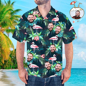 Face on Shirts Custom Hawaiian Shirt with Face Leaves & Flamingo Button Down Shirts