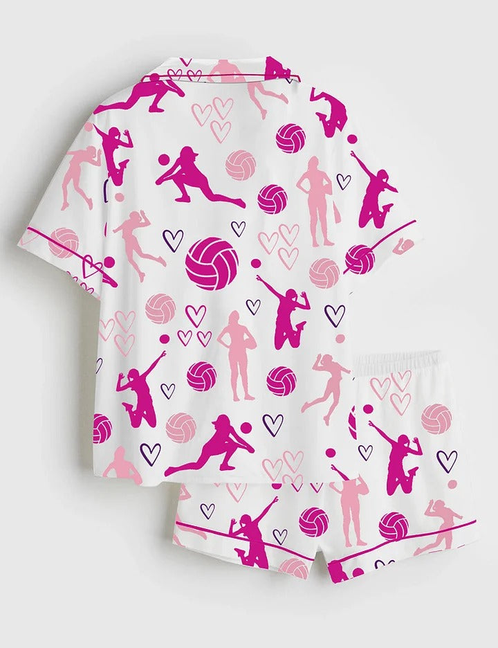 Women's Volleyball Short Sleeve Satin Pajama Set