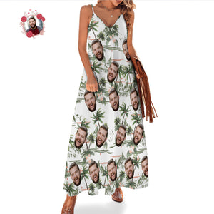 Custom Face Sling Hawaiian Style Long Dress Coconut Tree