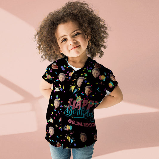 Léine Haváíais Custom Face Kid Bronntanas Breithlá Shona Léine Gearr Muinchille Shona