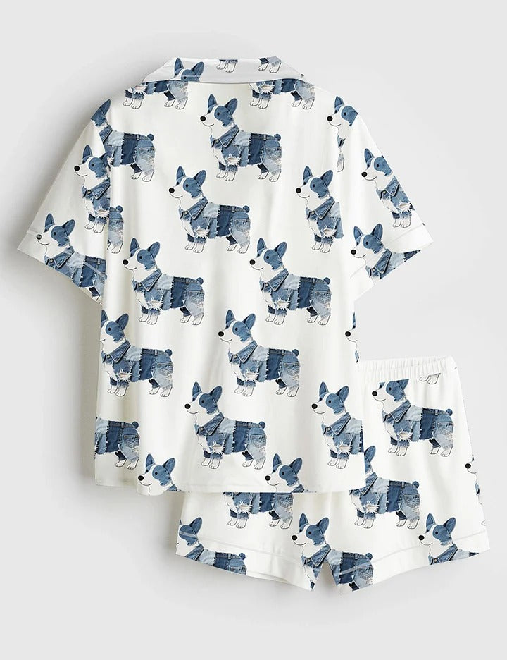 Women’s Corgi Dog Lover Short Sleeve Satin Pajama Set