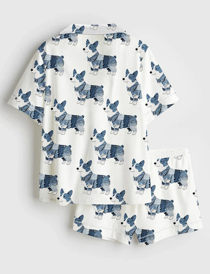 Women’s Corgi Dog Lover Short Sleeve Satin Pajama Set