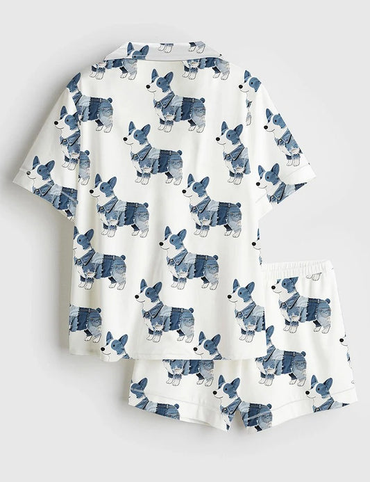 Women’s Corgi Dog Lover Short Sleeve Satin Pajama Set
