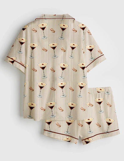 Women's Espresso Martini Stripe Short Sleeve Satin Pajama Set